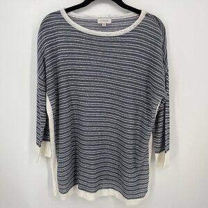 Kinross Womens Open Knit Pullover Sweater Size S Linen Striped Blue White Beach